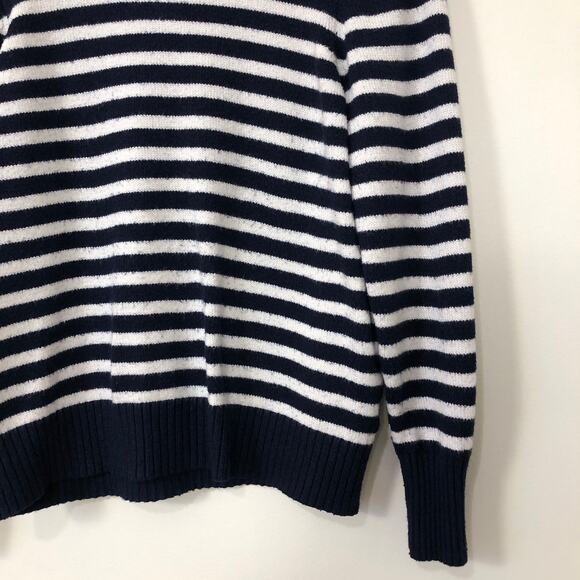 Chaps Navy White Striped Button Shoulder Sweater Medium Nautical Coastal Preppy - Picture 3 of 10